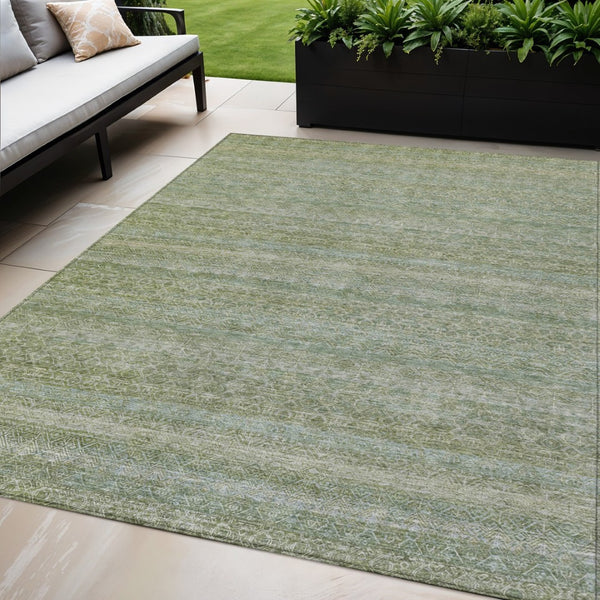 HomeRoots 5' Sage and Ivory Striped Area Rug - Coastal Charm for Indoor and Outdoor Spaces, Machine Washable 5' X 8' 631696