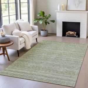 HomeRoots 5' Sage and Ivory Striped Area Rug - Coastal Charm for Indoor and Outdoor Spaces, Machine Washable 5' X 8' 631696