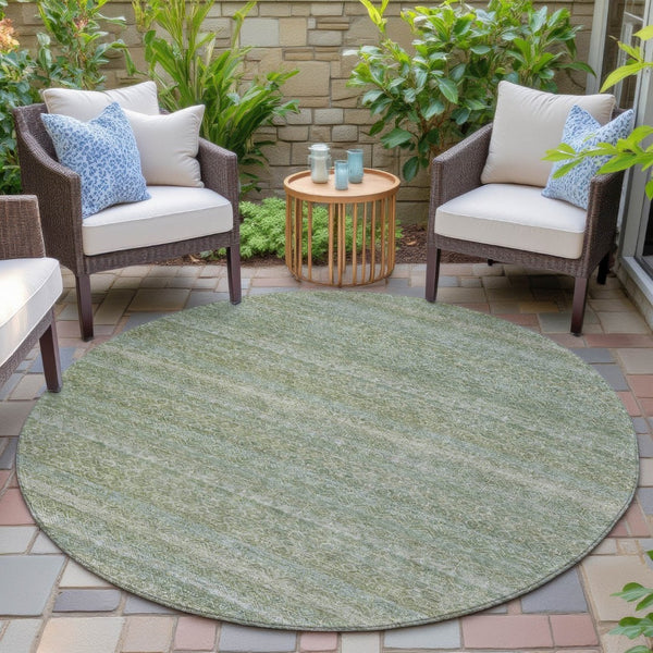 HomeRoots 5' Sage and Ivory Striped Area Rug - Coastal Charm for Indoor and Outdoor Spaces, Machine Washable 8' Round 631697
