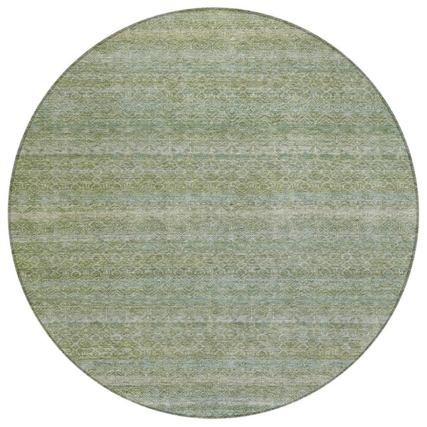 HomeRoots 5' Sage and Ivory Striped Area Rug - Coastal Charm for Indoor and Outdoor Spaces, Machine Washable 8' Round 631697