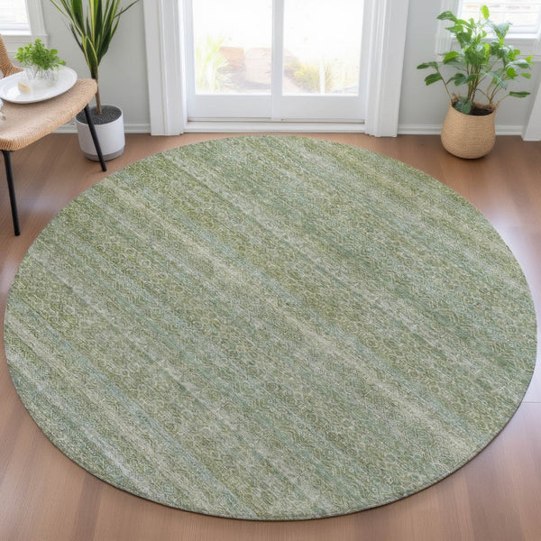 HomeRoots 5' Sage and Ivory Striped Area Rug - Coastal Charm for Indoor and Outdoor Spaces, Machine Washable 8' Round 631697