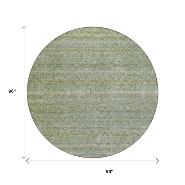 HomeRoots 5' Sage and Ivory Striped Area Rug - Coastal Charm for Indoor and Outdoor Spaces, Machine Washable 8' Round 631697