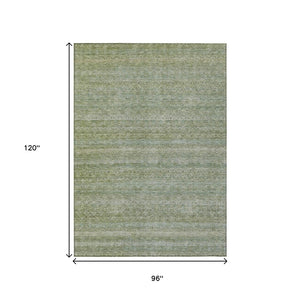 HomeRoots 5' Sage and Ivory Striped Area Rug - Coastal Charm for Indoor and Outdoor Spaces, Machine Washable 8' X 10' 631698