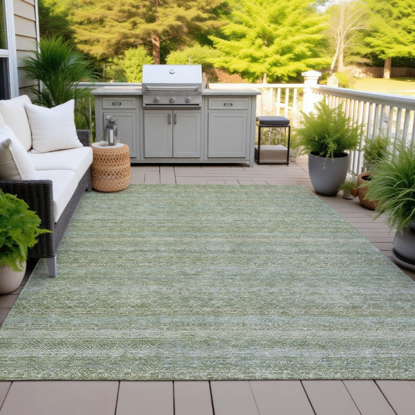 HomeRoots 5' Sage and Ivory Striped Area Rug - Coastal Charm for Indoor and Outdoor Spaces, Machine Washable 8' X 10' 631698