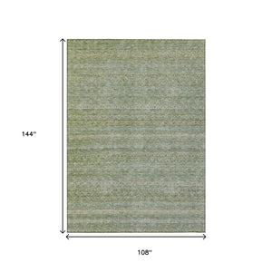 HomeRoots 5' Sage and Ivory Striped Area Rug - Coastal Charm for Indoor and Outdoor Spaces, Machine Washable 9' X 12' 631699