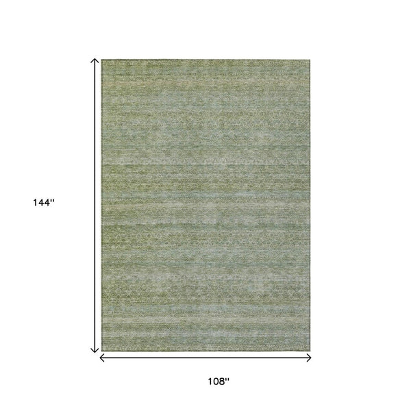 HomeRoots 5' Sage and Ivory Striped Area Rug - Coastal Charm for Indoor and Outdoor Spaces, Machine Washable 9' X 12' 631699