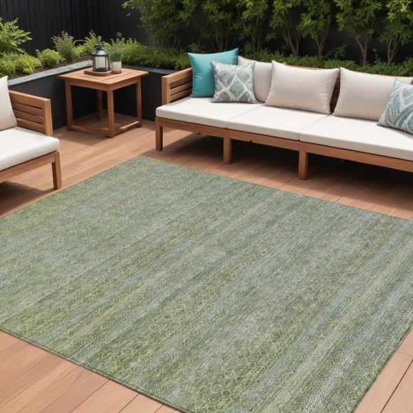 HomeRoots 5' Sage and Ivory Striped Area Rug - Coastal Charm for Indoor and Outdoor Spaces, Machine Washable 9' X 12' 631699