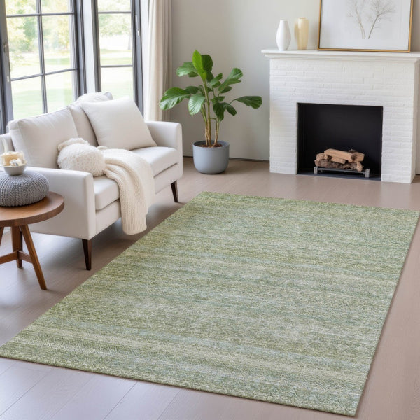HomeRoots 5' Sage and Ivory Striped Area Rug - Coastal Charm for Indoor and Outdoor Spaces, Machine Washable 9' X 12' 631699