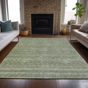 HomeRoots 5' Sage and Ivory Striped Area Rug - Coastal Charm for Indoor and Outdoor Spaces, Machine Washable 9' X 12' 631699