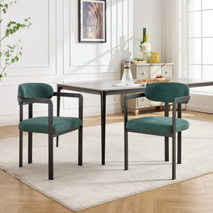 English Elm Modern Tufted Boucle Dining Chairs Set of 2 with Curved Back and Matte Metal Legs Antique Green,Black W3244P337417