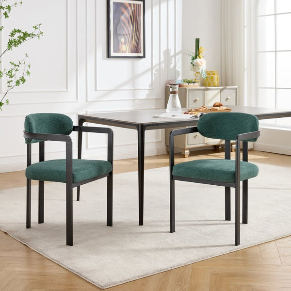 English Elm Modern Tufted Boucle Dining Chairs Set of 2 with Curved Back and Matte Metal Legs Antique Green,Black W3244P337417