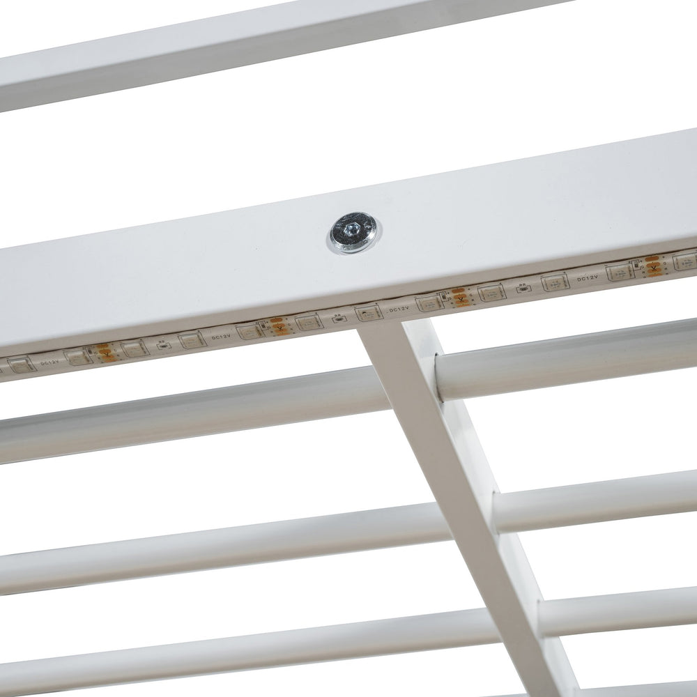 English Elm Full Loft Metal Bed with Built-In Desk, LED Strip, Power Outlet and Fabric Wardrobe for Space-Saving Living White SF000179AAK