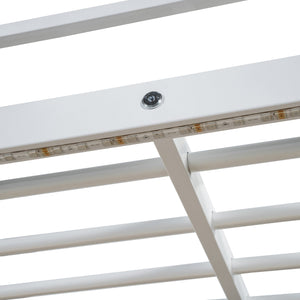 English Elm Full Loft Metal Bed with Built-In Desk, LED Strip, Power Outlet and Fabric Wardrobe for Space-Saving Living White SF000179AAK