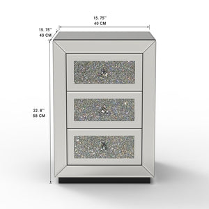 English Elm 3-drawer Mirrored Nightstand with Glitter Glam Silver Finish for Bedroom or Entryway W3935P462091