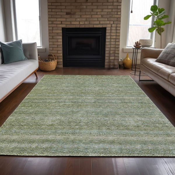 HomeRoots 5' Sage and Ivory Striped Area Rug - Coastal Charm for Indoor and Outdoor Spaces, Machine Washable 10' X 14' 631700