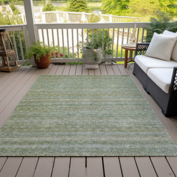 HomeRoots 5' Sage and Ivory Striped Area Rug - Coastal Charm for Indoor and Outdoor Spaces, Machine Washable 10' X 14' 631700