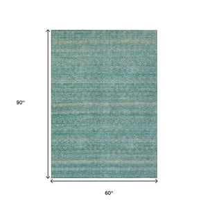 HomeRoots 5' Stylish Teal Blue and Beige Striped Area Rug – Durable, Washable, Ideal for Indoor and Outdoor Use 5' X 8' 631702
