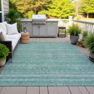 HomeRoots 5' Stylish Teal Blue and Beige Striped Area Rug – Durable, Washable, Ideal for Indoor and Outdoor Use 5' X 8' 631702