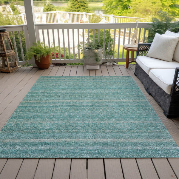 HomeRoots 5' Stylish Teal Blue and Beige Striped Area Rug – Durable, Washable, Ideal for Indoor and Outdoor Use 5' X 8' 631702