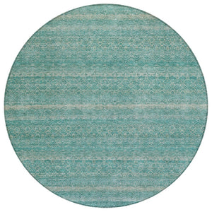 HomeRoots 5' Stylish Teal Blue and Beige Striped Area Rug – Durable, Washable, Ideal for Indoor and Outdoor Use 8' Round 631703