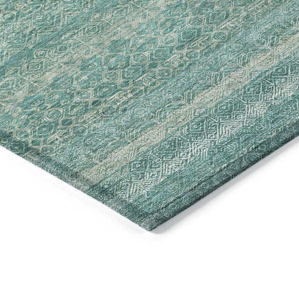 HomeRoots 5' Stylish Teal Blue and Beige Striped Area Rug – Durable, Washable, Ideal for Indoor and Outdoor Use 8' Round 631703