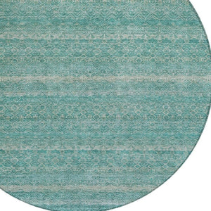 HomeRoots 5' Stylish Teal Blue and Beige Striped Area Rug – Durable, Washable, Ideal for Indoor and Outdoor Use 8' Round 631703