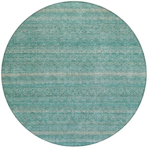 HomeRoots 5' Stylish Teal Blue and Beige Striped Area Rug – Durable, Washable, Ideal for Indoor and Outdoor Use 8' Round 631703