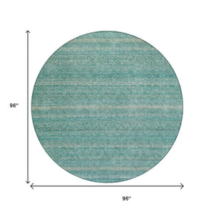 HomeRoots 5' Stylish Teal Blue and Beige Striped Area Rug – Durable, Washable, Ideal for Indoor and Outdoor Use 8' Round 631703