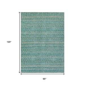 HomeRoots 5' Stylish Teal Blue and Beige Striped Area Rug – Durable, Washable, Ideal for Indoor and Outdoor Use 8' X 10' 631704