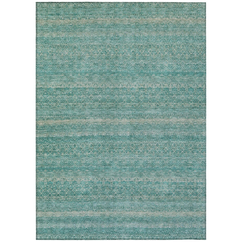 HomeRoots 5' Stylish Teal Blue and Beige Striped Area Rug – Durable, Washable, Ideal for Indoor and Outdoor Use 8' X 10' 631704
