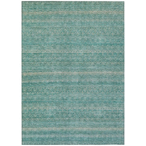HomeRoots 5' Stylish Teal Blue and Beige Striped Area Rug – Durable, Washable, Ideal for Indoor and Outdoor Use 8' X 10' 631704