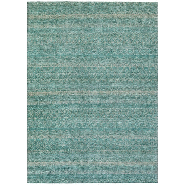 HomeRoots 5' Stylish Teal Blue and Beige Striped Area Rug – Durable, Washable, Ideal for Indoor and Outdoor Use 8' X 10' 631704