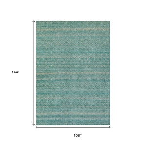 HomeRoots 5' Stylish Teal Blue and Beige Striped Area Rug – Durable, Washable, Ideal for Indoor and Outdoor Use 9' X 12' 631705