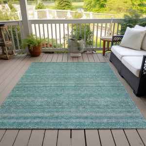 HomeRoots 5' Stylish Teal Blue and Beige Striped Area Rug – Durable, Washable, Ideal for Indoor and Outdoor Use 9' X 12' 631705