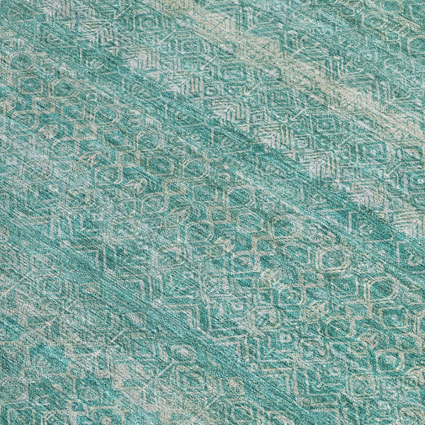 HomeRoots 5' Stylish Teal Blue and Beige Striped Area Rug – Durable, Washable, Ideal for Indoor and Outdoor Use 10' X 14' 631706