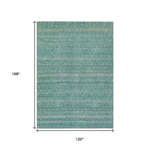 HomeRoots 5' Stylish Teal Blue and Beige Striped Area Rug – Durable, Washable, Ideal for Indoor and Outdoor Use 10' X 14' 631706