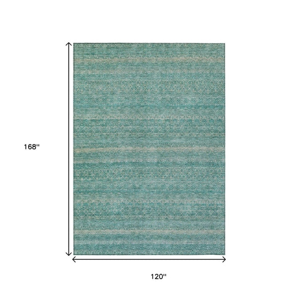 HomeRoots 5' Stylish Teal Blue and Beige Striped Area Rug – Durable, Washable, Ideal for Indoor and Outdoor Use 10' X 14' 631706