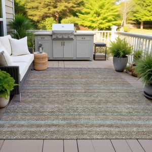 HomeRoots 5' Coastal Brown and Denim Blue Striped Area Rug - Durable, Washable Indoor/Outdoor Style for Any Space 9' X 12' 631711