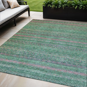 HomeRoots 5' Striped Washable Area Rug in Green and Blush - Perfect for Indoor and Outdoor Living Spaces! 5' X 8' 631714