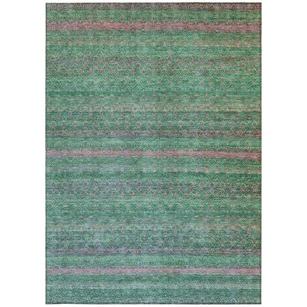 HomeRoots 5' Striped Washable Area Rug in Green and Blush - Perfect for Indoor and Outdoor Living Spaces! 5' X 8' 631714