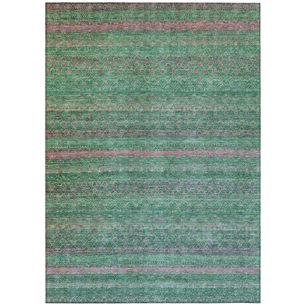 HomeRoots 5' Striped Washable Area Rug in Green and Blush - Perfect for Indoor and Outdoor Living Spaces! 5' X 8' 631714