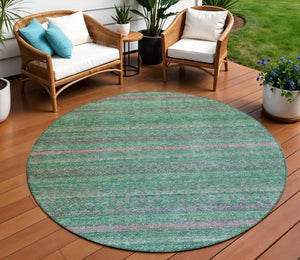 HomeRoots 5' Striped Washable Area Rug in Green and Blush - Perfect for Indoor and Outdoor Living Spaces! 8' Round 631715