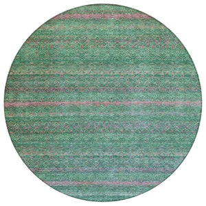 HomeRoots 5' Striped Washable Area Rug in Green and Blush - Perfect for Indoor and Outdoor Living Spaces! 8' Round 631715