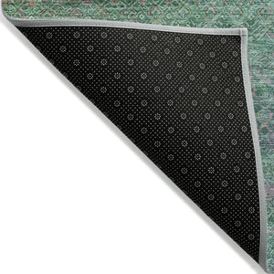 HomeRoots 5' Striped Washable Area Rug in Green and Blush - Perfect for Indoor and Outdoor Living Spaces! 8' Round 631715