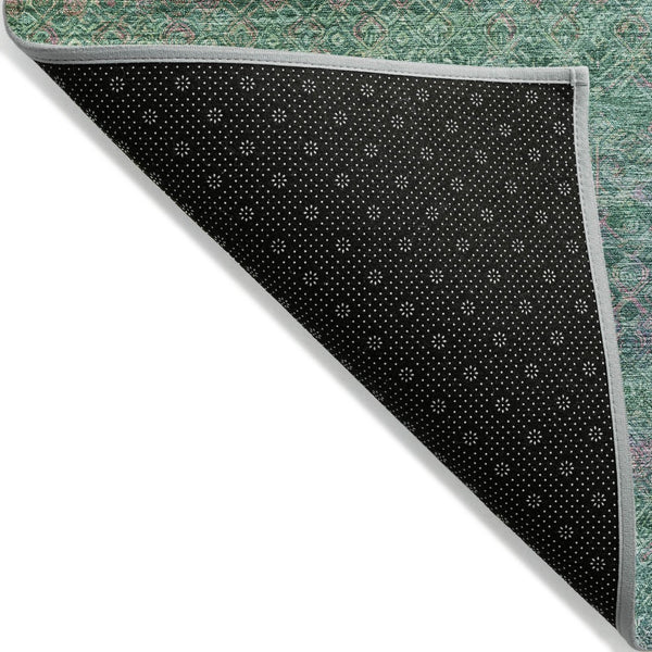 HomeRoots 5' Striped Washable Area Rug in Green and Blush - Perfect for Indoor and Outdoor Living Spaces! 8' Round 631715