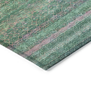 HomeRoots 5' Striped Washable Area Rug in Green and Blush - Perfect for Indoor and Outdoor Living Spaces! 8' Round 631715