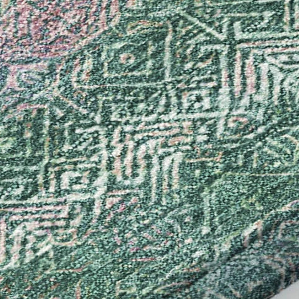 HomeRoots 5' Striped Washable Area Rug in Green and Blush - Perfect for Indoor and Outdoor Living Spaces! 8' Round 631715