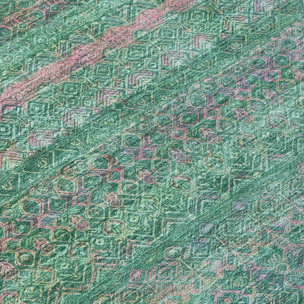 HomeRoots 5' Striped Washable Area Rug in Green and Blush - Perfect for Indoor and Outdoor Living Spaces! 8' Round 631715