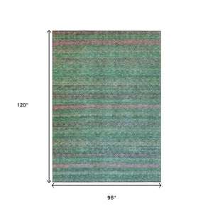 HomeRoots 5' Striped Washable Area Rug in Green and Blush - Perfect for Indoor and Outdoor Living Spaces! 8' X 10' 631716