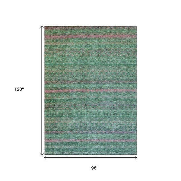 HomeRoots 5' Striped Washable Area Rug in Green and Blush - Perfect for Indoor and Outdoor Living Spaces! 8' X 10' 631716